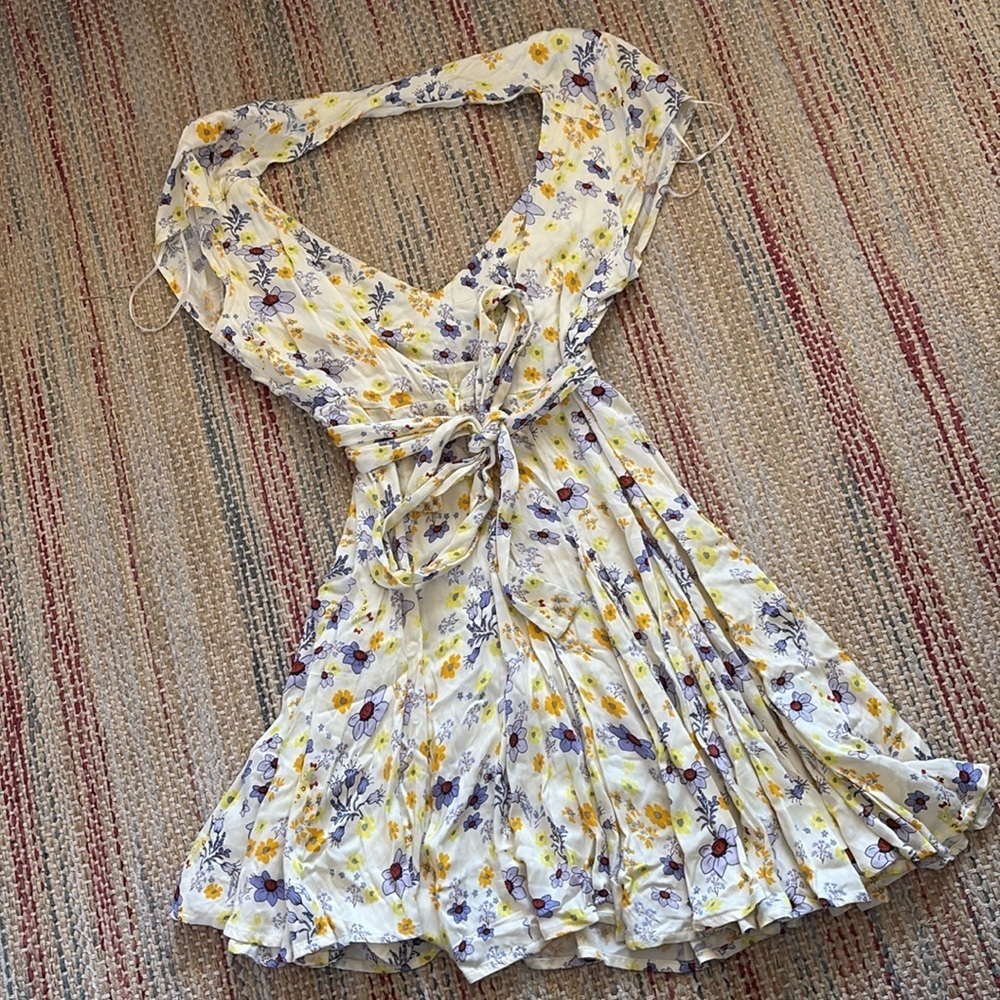 NWT FREE PEOPLE “It Takes Two” wrap mini dress in ivory combo - Picture 9 of 12